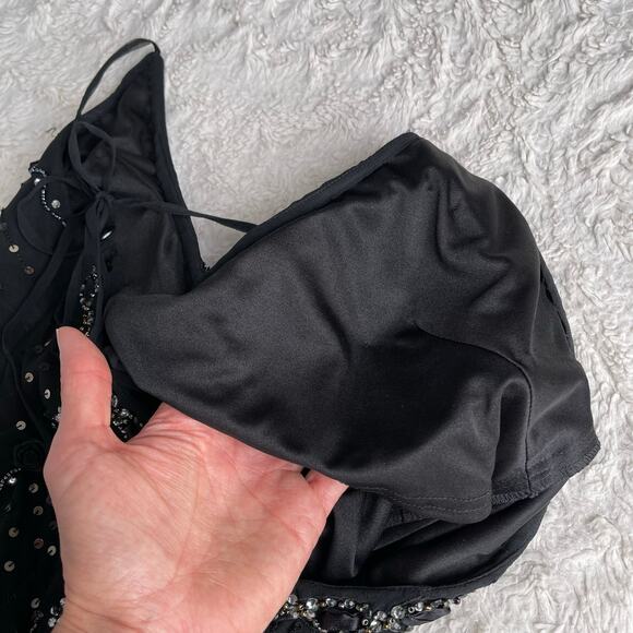 Sue Wong beaded sequin rosette halter silk prom dress fairy cocktail Nocturne 4 - Picture 9 of 14